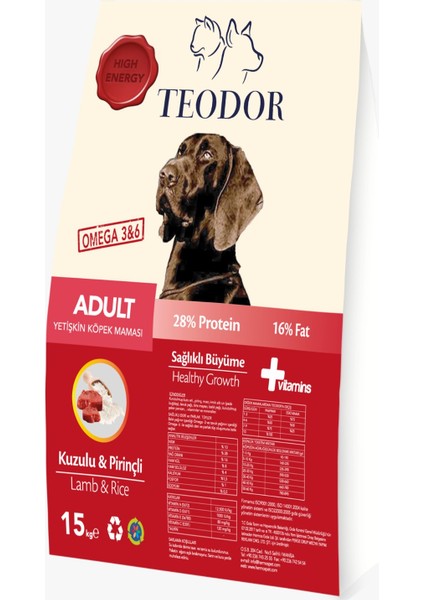 Adult Yüksek Enerjili Kuzu Etli ve Pirinçli %28 Proteinli Yetişkin Köpek Maması 15kg modelleri