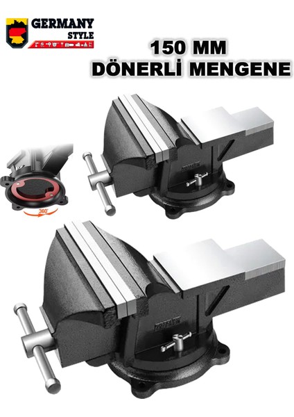 Premium Black 150MM 6" 360" Dönerli Taban Dövme Çelik Sabit Tezgah Masa Mengenesi