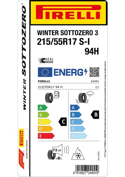215/55 R17 94H Winter Sottozero 3 S-I Oto Kış Lastiği (Üretim Yılı: 2024) fiyatları