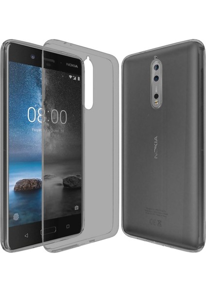 Nokia 8 Kılıf Soft Silikon Şeffaf-Siyah Arka Kapak