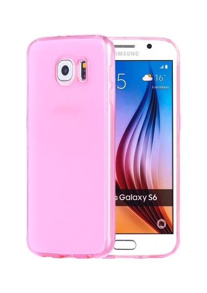 Samsung Galaxy S6 (G920) Kılıf Soft Silikon Şeffaf-Pembe Arka Kapak