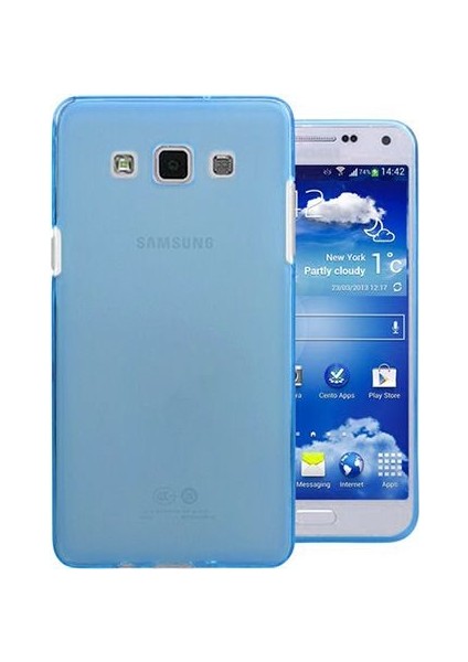 Samsung Galaxy E7 (E700) Kılıf Soft Silikon Şeffaf-Mavi Arka Kapak