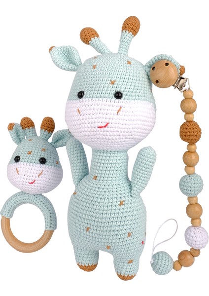 Amigurumi Zürafa Kapi Set - Emzik Zinciri /oyuncak/diş Kaşıyıcı -Anatoya
