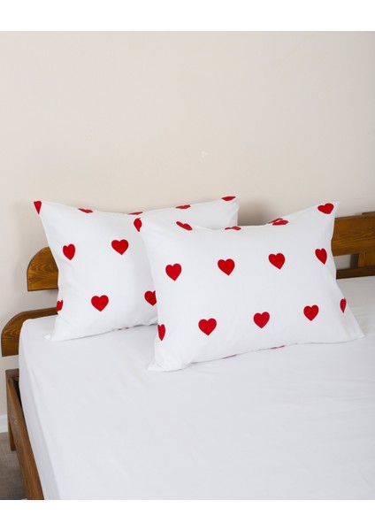 2li Yastık Kılıfı 50*70 cm Kırmızı Kalpli Yastık Kılıfı
