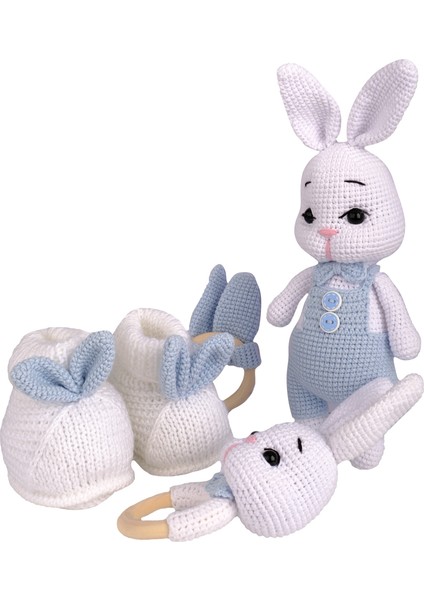 Amigurumi Tavşan Pamuk Set- Tavşan/patik/diş Kaşıyıcı/çıngırak - Anatoya