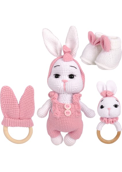 Amigurumi Tavşan Pamuk Set- Tavşan/patik/diş Kaşıyıcı/çıngırak - Anatoya indirimleri
