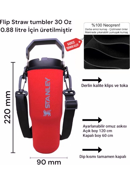 Flip Straw Tumbler 0.89 Litre Neopren Termos Kılıfı ve Omuz Askısı KIRMIZI fiyatları