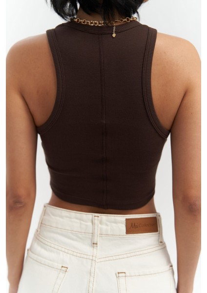 Fleur Fitilli Halter Yaka Kahve Crop modelleri