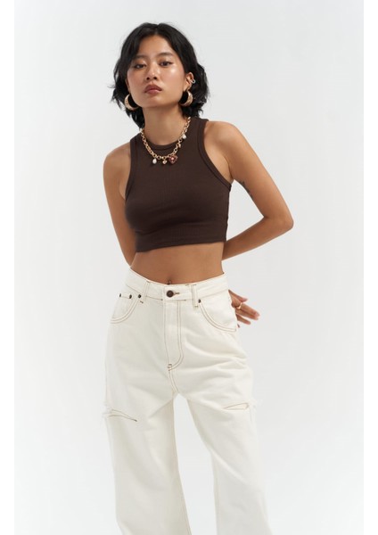 Fleur Fitilli Halter Yaka Kahve Crop indirimleri