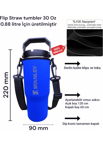 Flip Straw Tumbler 0.89 Lt Neopren Termos Kılıfı ve Omuz Askısı MAVİ fiyatları