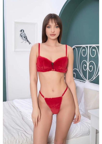 Kırmızı Peluş Sütyen Takımı - 150