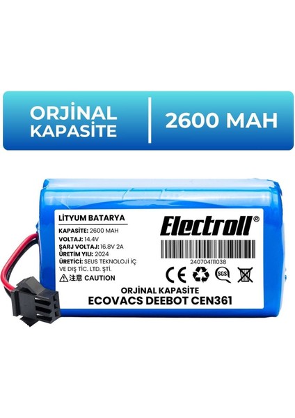 Ecovacs Deebot CEN361 Uyumlu Batarya (Orjinal Kapasite) 2600MAH Pil Robot Süpürge Batarya Değişimi