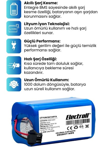 Deebot Dh43 Uyumlu Batarya (ORJİNAL KAPASİTE) 2600mah Pil Robot Süpürge Batarya Değişimi fiyatları