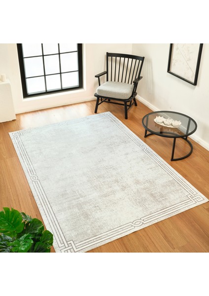 Sare By Kaşmir Halı Bordure Beige Yıkanabilir Kaymaz Taban 160X230 cm Salon Mutfak Halısı Yolluk Kilim