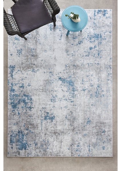 Sare By Kaşmir Halı Abstract Blue Yıkanabilir Kaymaz Taban 100X300 cm