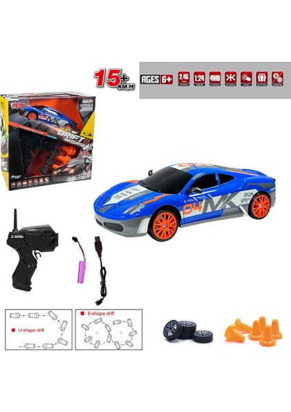 Uzaktan Kumandalı Full Fonksiyon 2.4g Şarjlı 1:24 Drift Araba - Mavi fiyatları