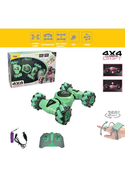 Bilekten Kontrol Uzaktan Kumandalı Full Fonksiyon Şarjlı Drift Araba - Yeşil fiyatları