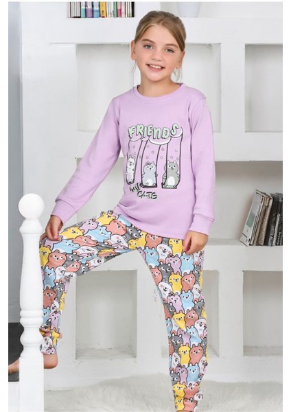 Frıends Kedi Kız Çocuk Pijama takımı - Mor