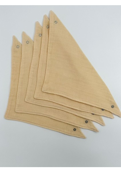 Organik %100 Pamuklu Müslin Kumaş Çıtçıtlı 5 Adet Bej Bebek Önlük & Fular