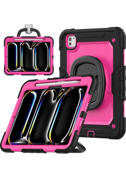 iPad Pro 11 (2024) El Kavrama Tekme Standı Kalem Yuvası Pc Silikon Kayış Tablet Kılıfı (Yurt Dışından)