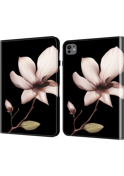 iPad Pro 13 (2024) Pu Deri Desen Baskı Stand Fonksiyonlu Çiçek Tablet Kılıfı (Yurt Dışından)