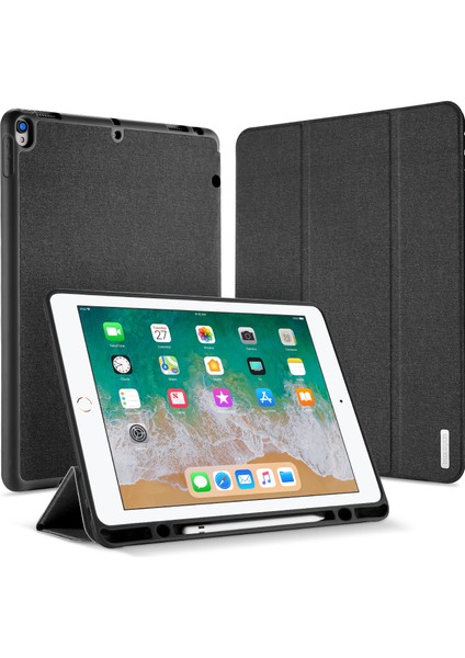 Üç Katlı Stand Folio Akıllı Kumaş Dokusu iPad Pro 12.9 (2017) Kalem Tutuculu Pu Deri Tablet Kılıfı (Yurt Dışından)