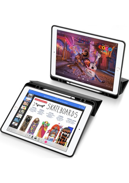 Üç Katlı Stand Folio Akıllı Kumaş Dokusu iPad Pro 12.9 (2017) Kalem Tutuculu Pu Deri Tablet Kılıfı (Yurt Dışından)