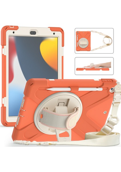 iPad 10.2 (2019 2020 2021) 360 Derece Dönebilen Tekme Standı Omuz AskısıEl Bandı Kayışı Ta mlı Living Coral Tablet Kılıfı (Yurt Dışından)