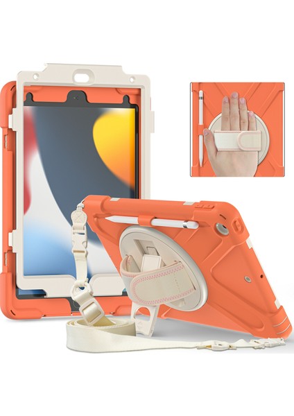 iPad 10.2 (2019 2020 2021) 360 Derece Dönebilen Tekme Standı Omuz AskısıEl Bandı Kayışı Ta mlı Living Coral Tablet Kılıfı (Yurt Dışından) fiyatları