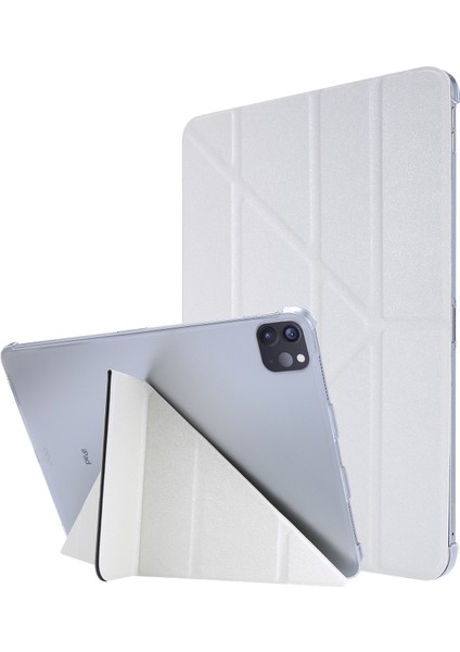 Origami Standlı Ipek Dokulu Deri Akıllı iPad Air 13 (2024) BEYAZ Tablet Kılıfı (Yurt Dışından)