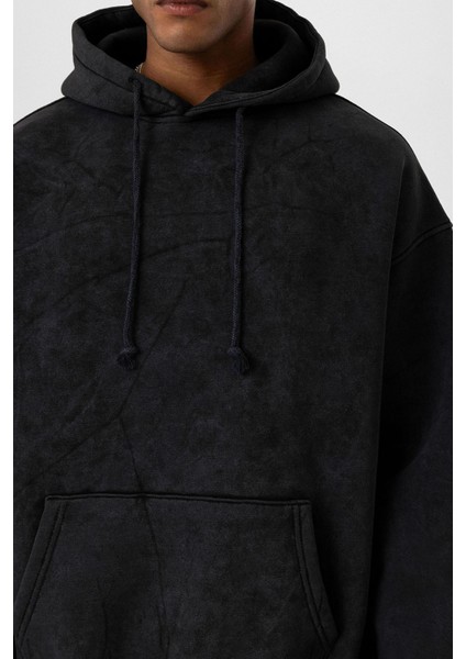 Basıc Yıkamalı Oversıze Sweatshırt Siyah indirimleri