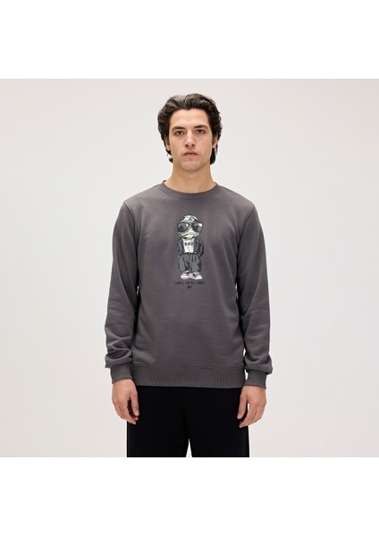 Gator Erkek Siyah Yuvarlak Yaka Sweatshirt
