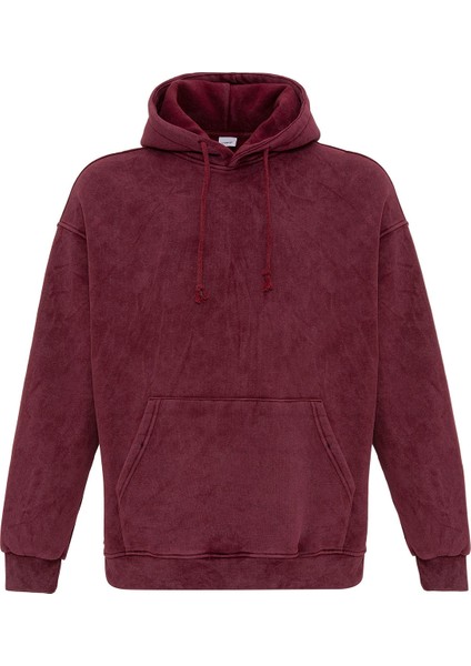 Basıc Yıkamalı Oversıze Sweatshırt Bordo