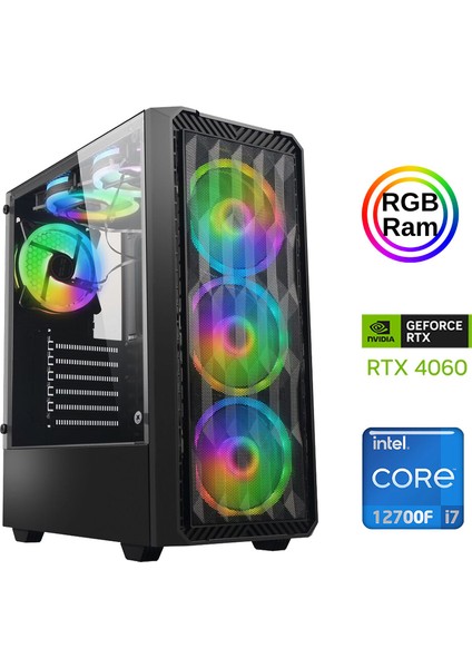 XSR886 I7 12700F 16GB Ram 512GB M.2 Nvme SSD 8gb RTX4060 23.8" 180Hz Curved Oyuncu Bilgisayarı