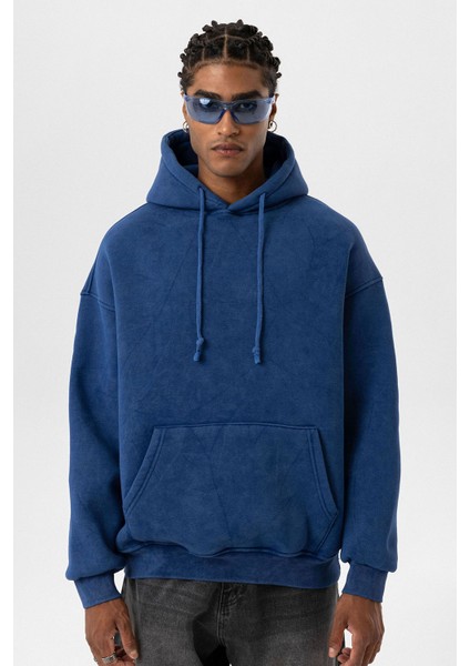 Basıc Yıkamalı Oversıze Sweatshırt Indigo