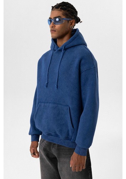 Basıc Yıkamalı Oversıze Sweatshırt Indigo
