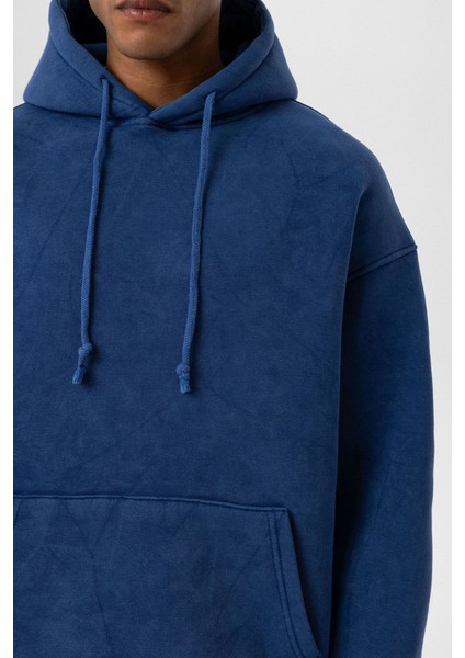 Basıc Yıkamalı Oversıze Sweatshırt Indigo