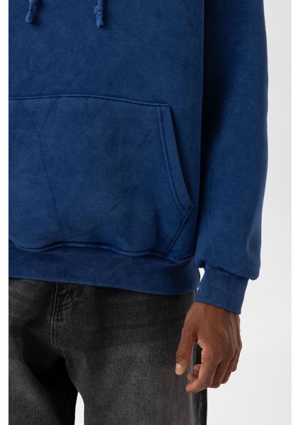 Basıc Yıkamalı Oversıze Sweatshırt Indigo