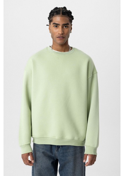 Basıc Oversıze Bisiklet Yaka Sweatshırt Mint