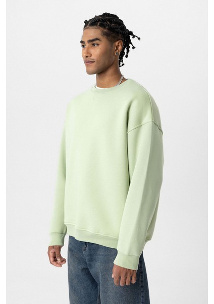 Basıc Oversıze Bisiklet Yaka Sweatshırt Mint