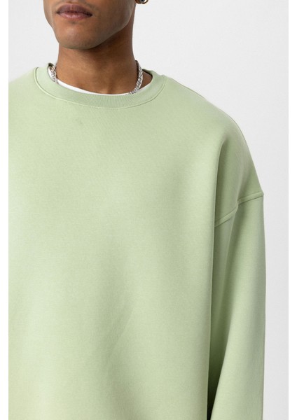 Basıc Oversıze Bisiklet Yaka Sweatshırt Mint