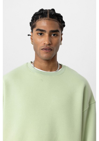 Basıc Oversıze Bisiklet Yaka Sweatshırt Mint