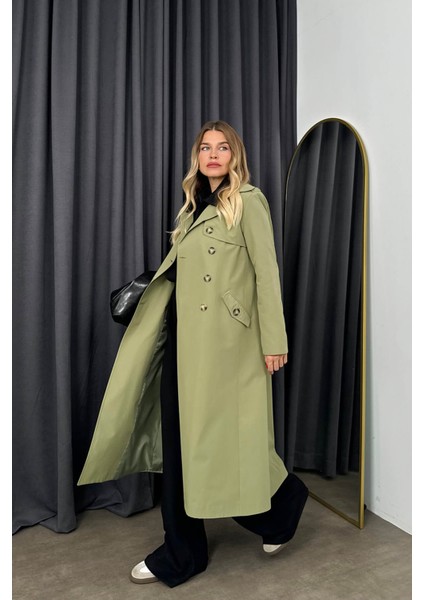 Olive Rüzgarlıklı Astarlı Düğmeli Trençkot fırsatları