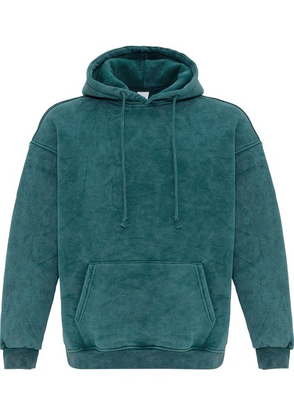 Basıc Yıkamalı Oversıze Sweatshırt Petrol