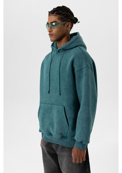 Basıc Yıkamalı Oversıze Sweatshırt Petrol modelleri