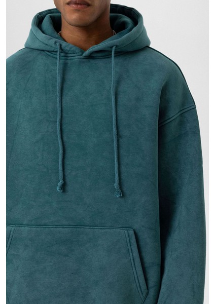 Basıc Yıkamalı Oversıze Sweatshırt Petrol fırsatları