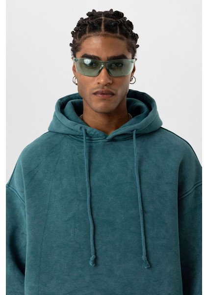 Basıc Yıkamalı Oversıze Sweatshırt Petrol indirimleri