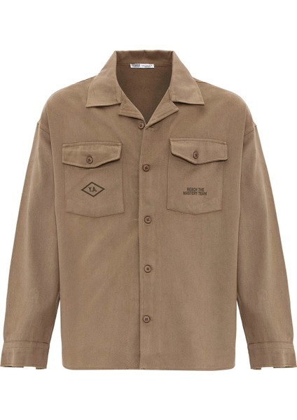 Arka Baskılı Oversıze Denım Ceket Vizon