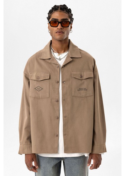 Arka Baskılı Oversıze Denım Ceket Vizon fiyatları