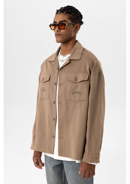 Arka Baskılı Oversıze Denım Ceket Vizon modelleri